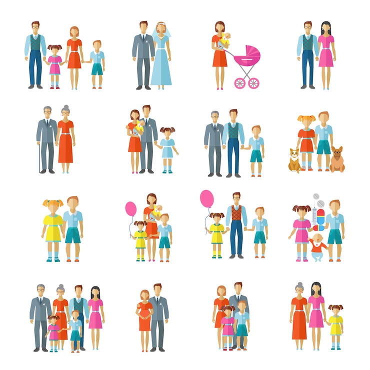 Vecteur gratuit icônes de famille plat