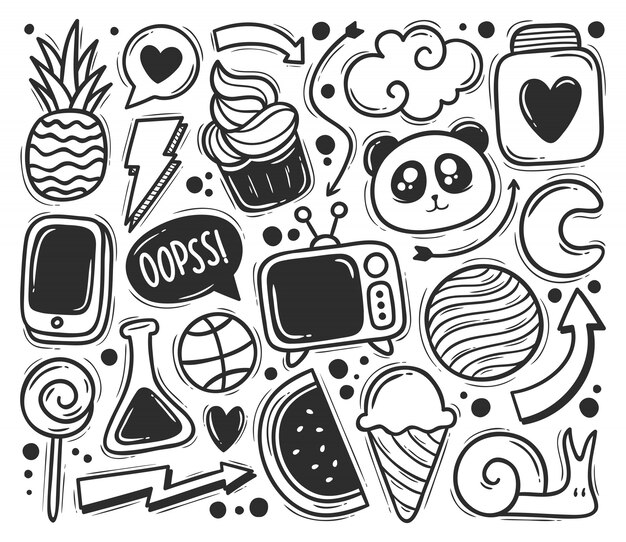 Icones De Gribouillis Abstraits Dessines A La Main A Colorier Doodle Vecteur Gratuite