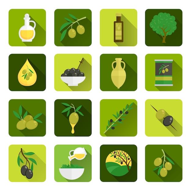 Vecteur gratuit icônes d'huile d'olive dans les tons verts