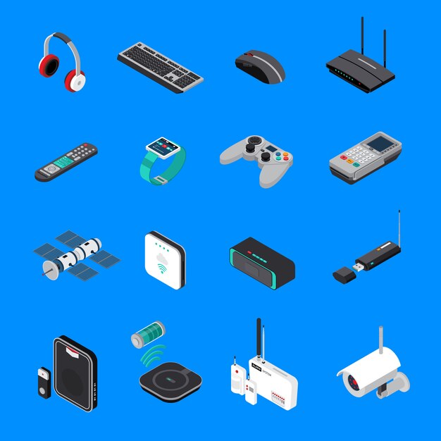 Icônes isométriques des appareils électroniques sans fil