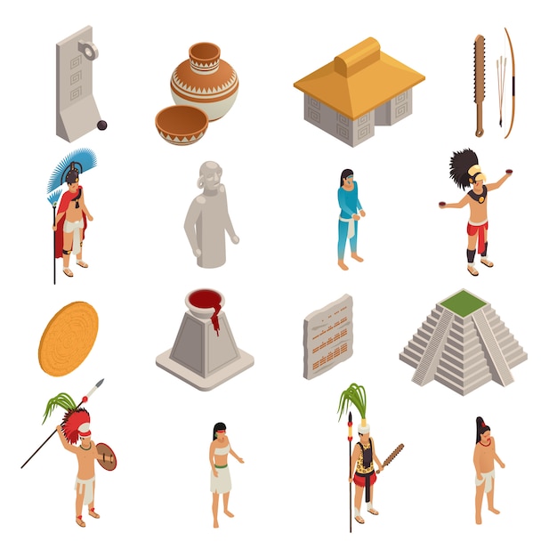 Vecteur gratuit icônes isométriques de la civilisation maya