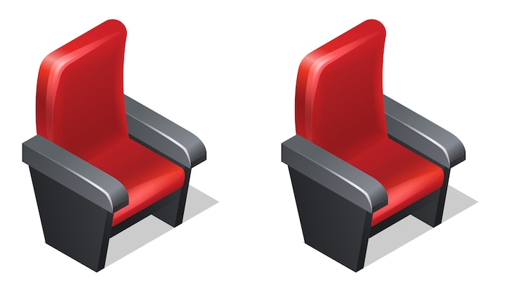 Vecteur gratuit icônes isométriques de fauteuil cinéma rouge avec ombre