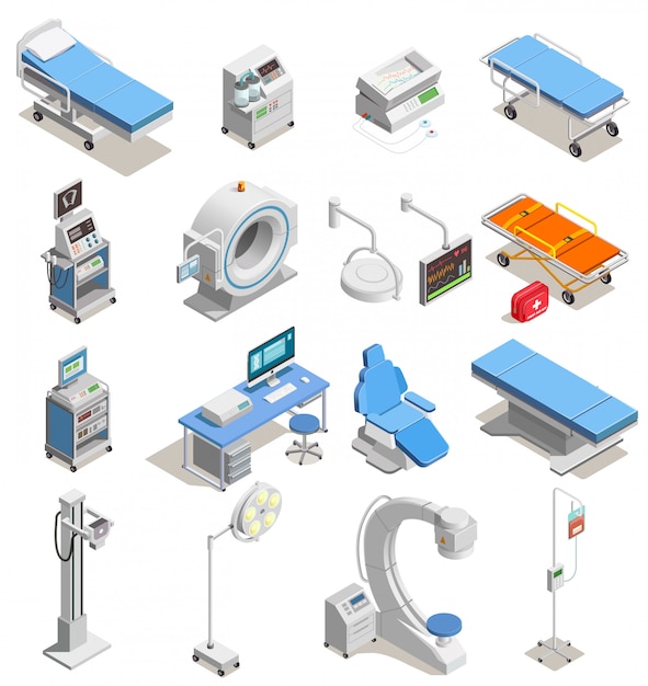 Vecteur gratuit icônes isométriques de matériel médical