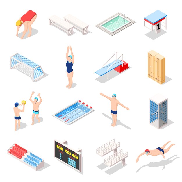 Icônes isométriques de piscine de sport