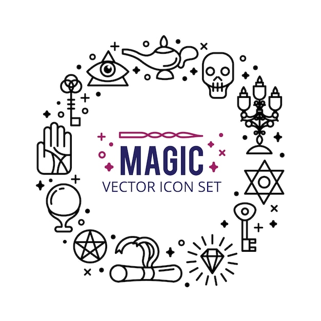 Vecteur gratuit icônes magiques définies. scintille des lumières magiques. miracle mystère