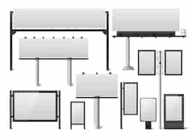 Vecteur gratuit icônes de maquette réalistes publicitaires de panneaux d'affichage serties d'illustrations vectorielles vides de panneaux promotionnels isolés