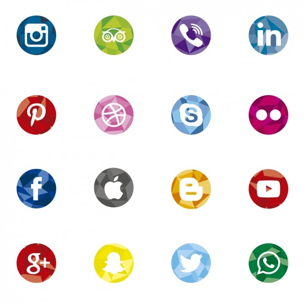 Vecteur gratuit icônes de médias sociaux circulaires et polygonales