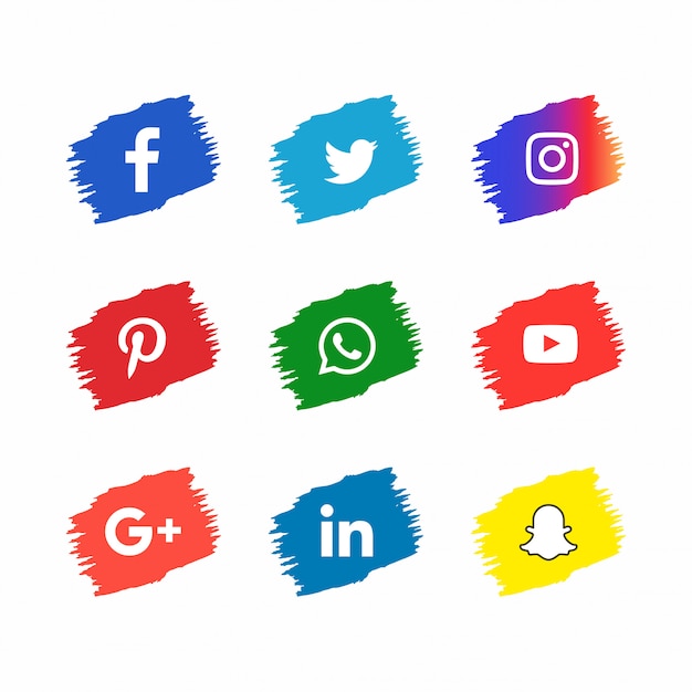 Vecteur gratuit icônes de médias sociaux dans le style de coup de pinceau