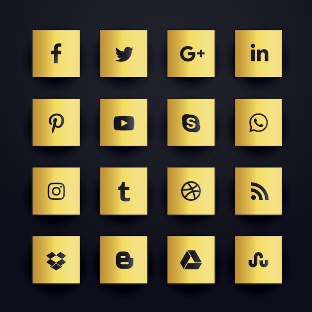 Vecteur gratuit icônes de médias sociaux premium en or
