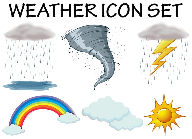 Vecteur gratuit icônes météo avec différentes illustrations climatiques