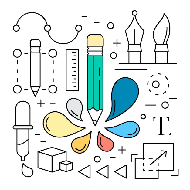 Icônes D'outils De Conception Numérique Linéaire