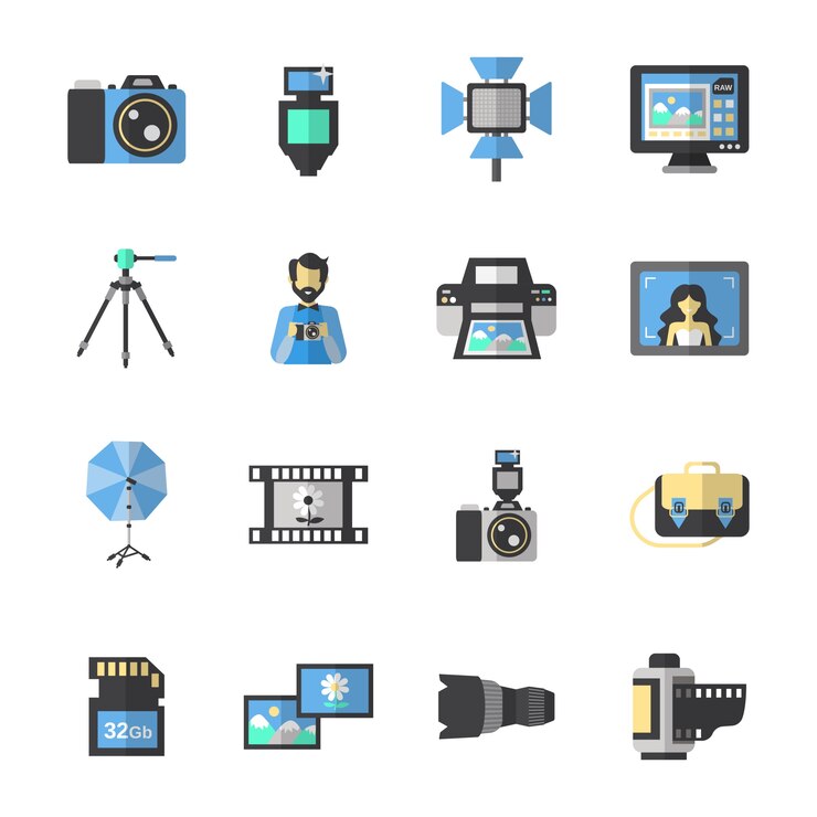 Vecteur gratuit icônes de photographie plat