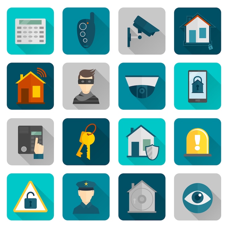 Vecteur gratuit icônes de sécurité à la maison plat