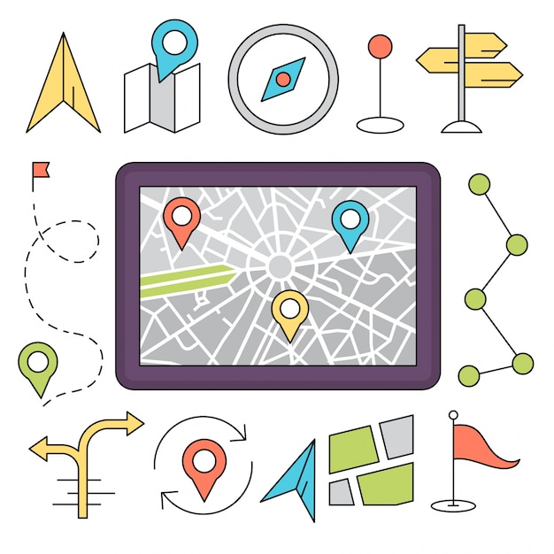 Icônes De Style Linéaire éléments Minimaux De Navigation Et De Voyage