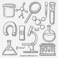 Vecteur gratuit icônes tirées chimie main