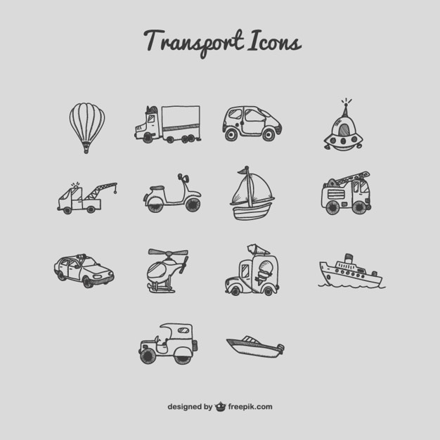 Vecteur gratuit icônes de transport de jeu de dessin animé