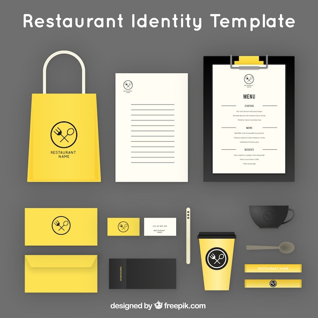 Vecteur gratuit identité de l'entreprise pour le restaurant jaune