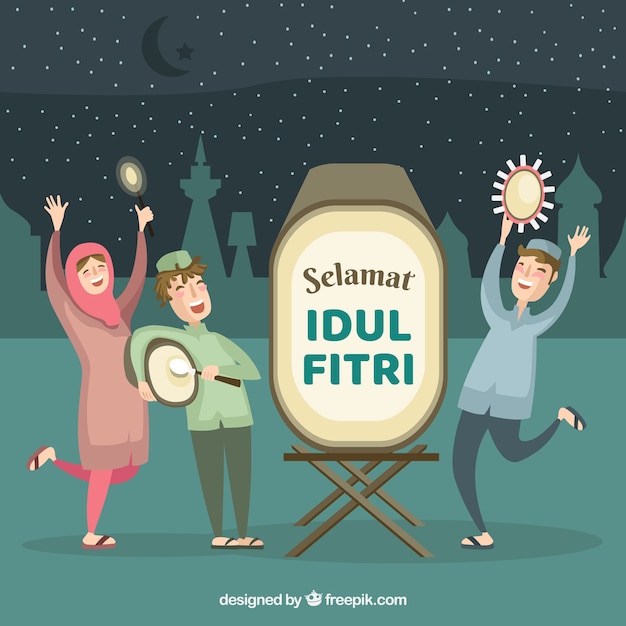 Idul Fitri Fond Avec Des Gens Célébrant