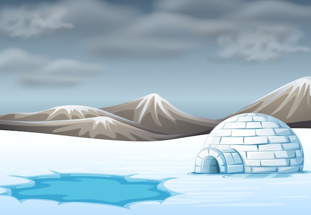 Vecteur gratuit igloo en terrain froid