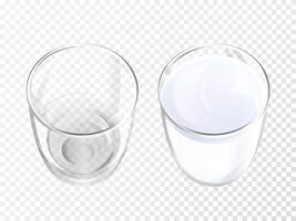 Vecteur gratuit illustration 3d de verre de lait de la vaisselle réaliste pour la vue de dessus de boisson ou de yogourt de laiterie.