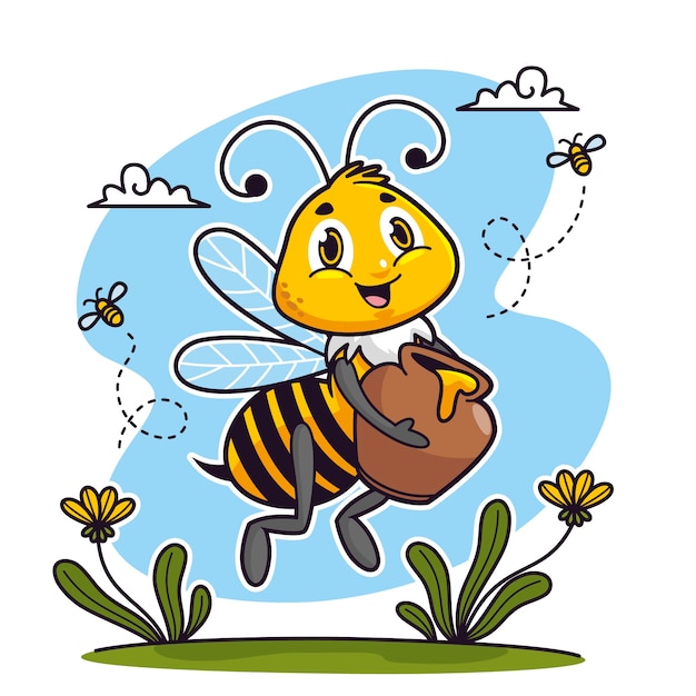 Illustration D'abeille De Dessin Animé Dessiné à La Main