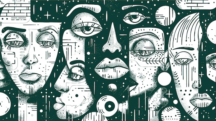 Vecteur gratuit illustration abstraite des visages griffonnés
