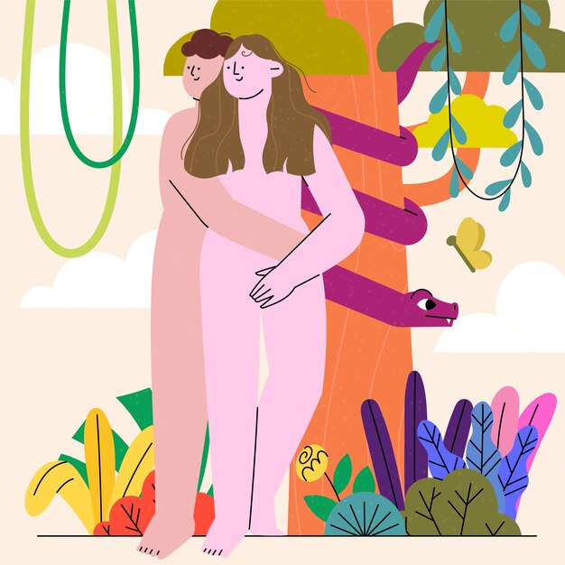Illustration d'Adam et Ève dessinée à la main