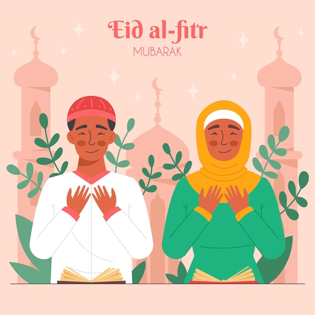 Vecteur gratuit illustration de l'aïd al-fitr plat bio