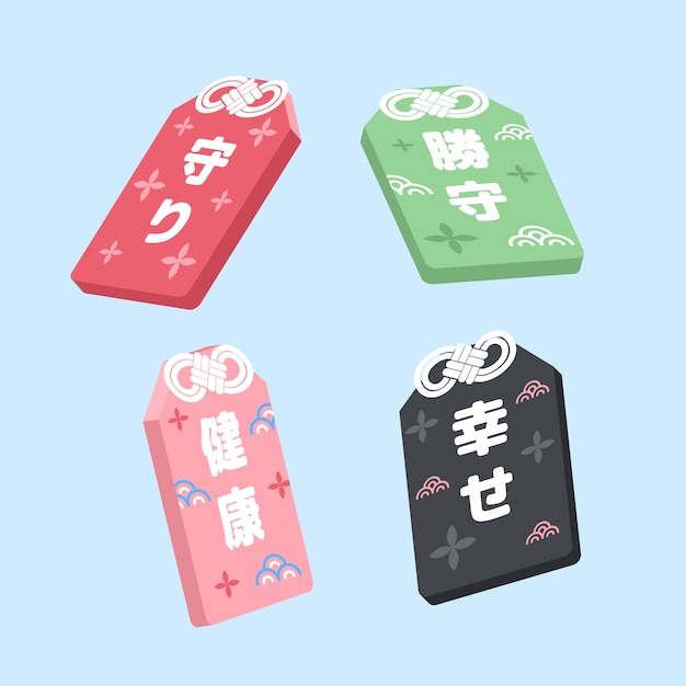 Vecteur gratuit illustration d'amulettes japonaises dessinées à la main