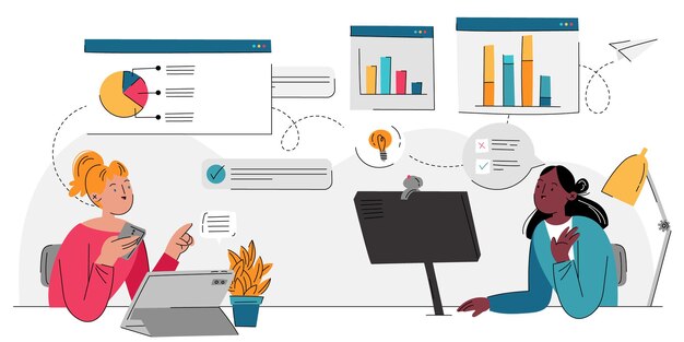 Illustration d'analyse commerciale dessinée à la main plate