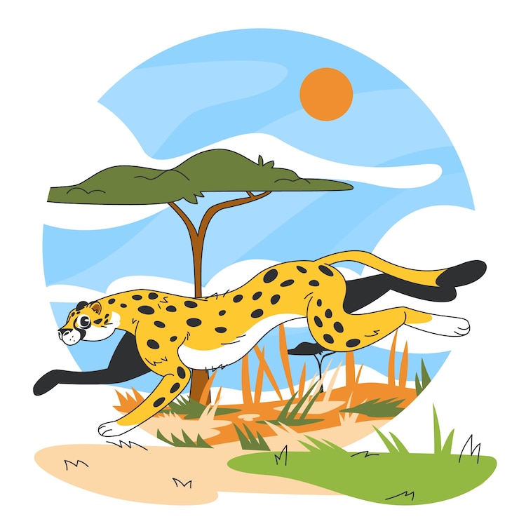 Vecteur gratuit illustration d'animal de dessin animé de guépard dessiné à la main
