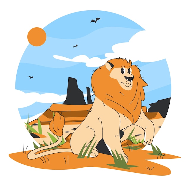 Illustration D'animal De Dessin Animé De Lion Dessiné à La Main