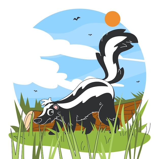 Vecteur gratuit illustration d'animal de dessin animé skunk dessiné à la main