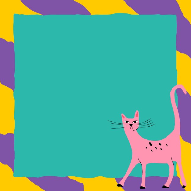 Illustration animale funky de vecteur de cadre de chat rose