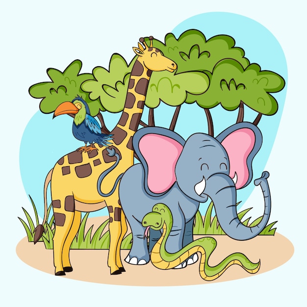 Illustration d'animaux sauvages dessinés à la main