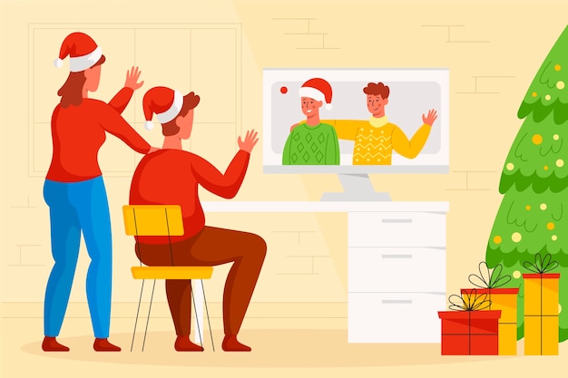 Illustration De L'appel Vidéo De La Famille De Noël