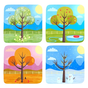 Illustration aquarelle 4 saisons