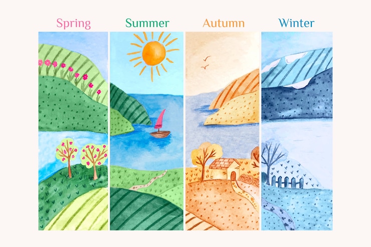 Vecteur gratuit illustration aquarelle 4 saisons