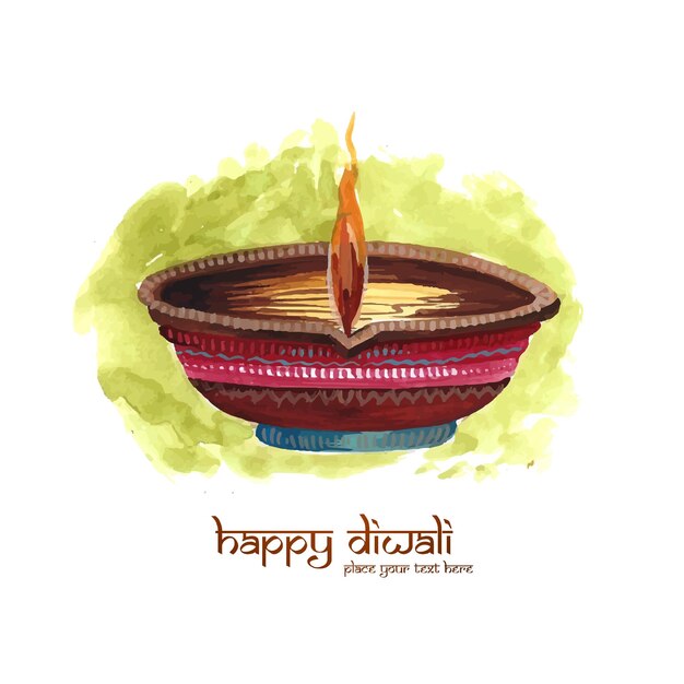 Illustration De L'aquarelle Brûlant Diya Sur La Conception De Cartes Happy Diwali