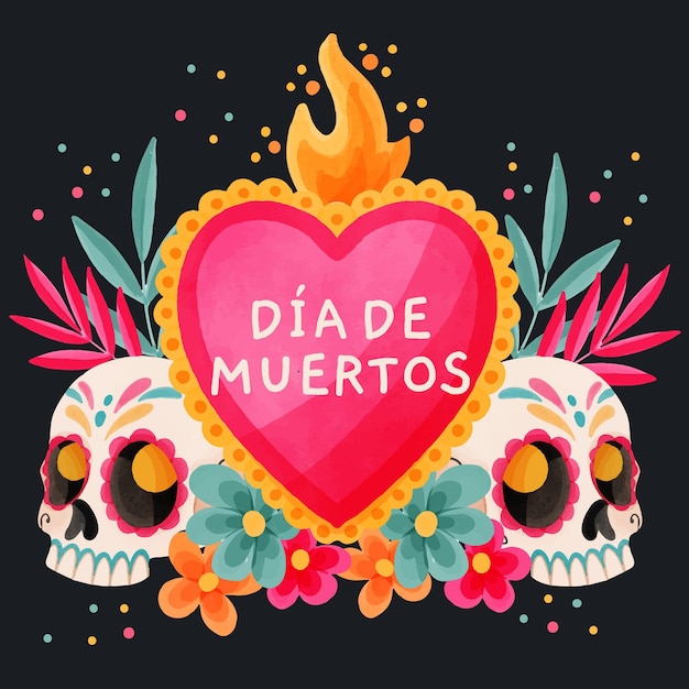 Illustration Aquarelle Dia De Muertos