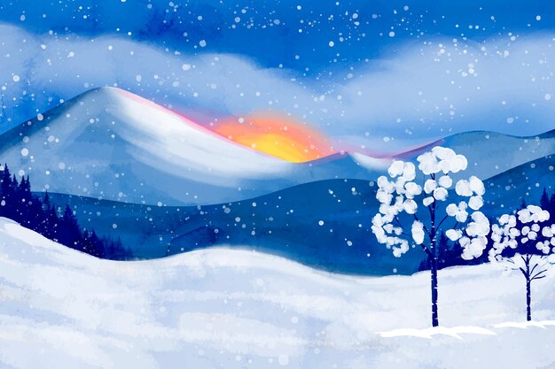 Illustration aquarelle du solstice d'hiver