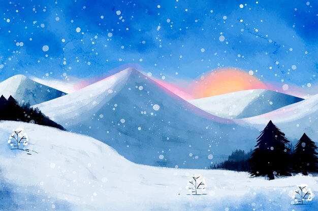 Illustration aquarelle du solstice d'hiver