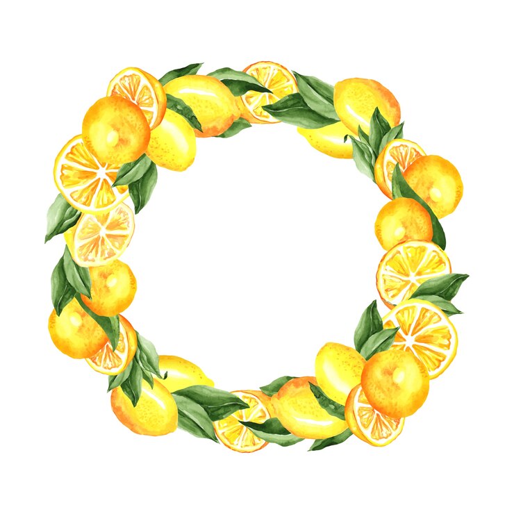 Vecteur gratuit illustration aquarelle de guirlande de citrons et de feuilles