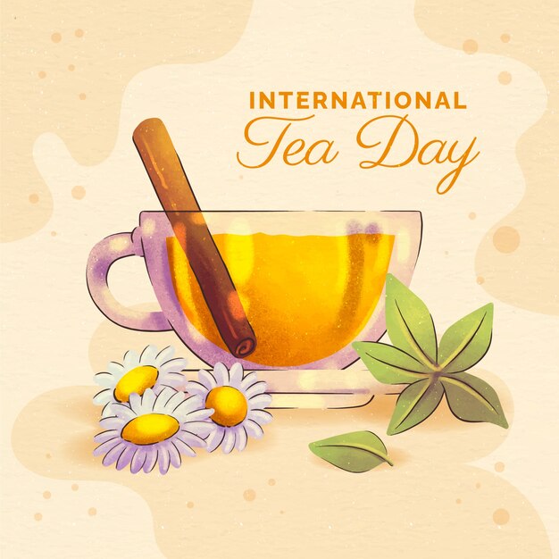Illustration à l'aquarelle de la journée internationale du thé avec une tasse de thé