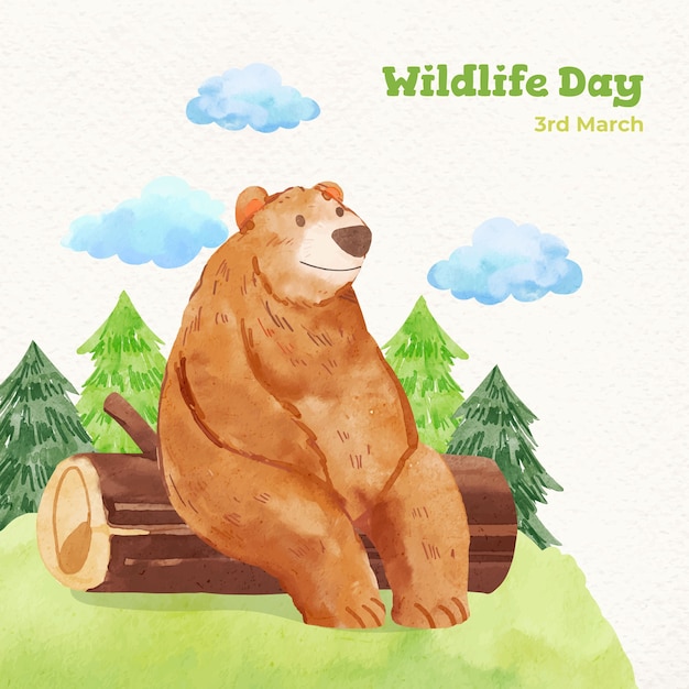Vecteur gratuit illustration à l'aquarelle de la journée mondiale de la faune.
