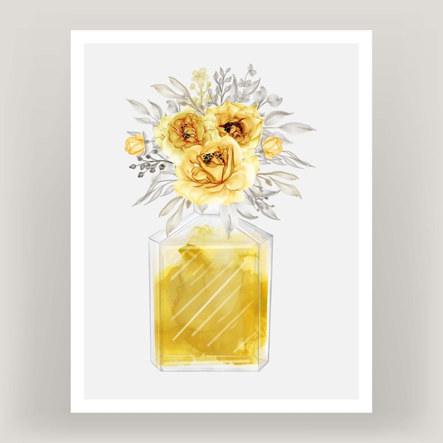 Illustration Aquarelle De Parfum Rose Or Jaune