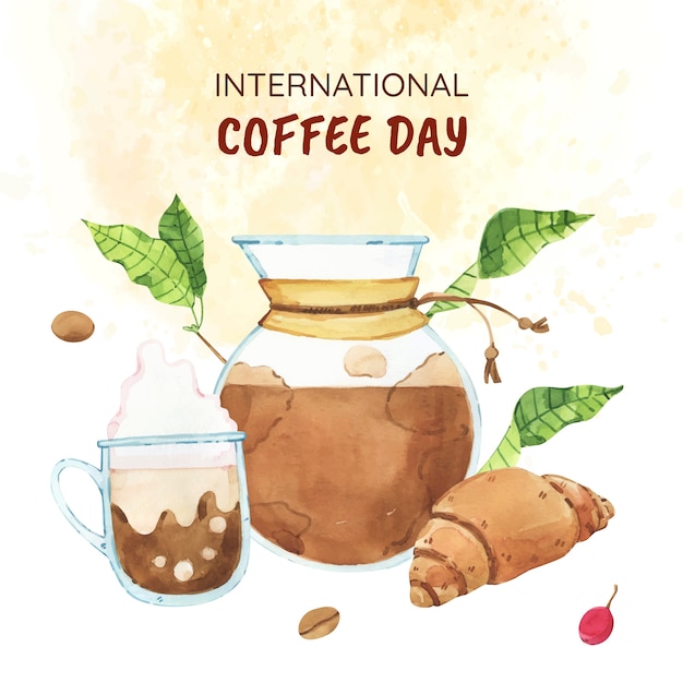 Illustration à L'aquarelle Pour La Célébration De La Journée Mondiale Du Café