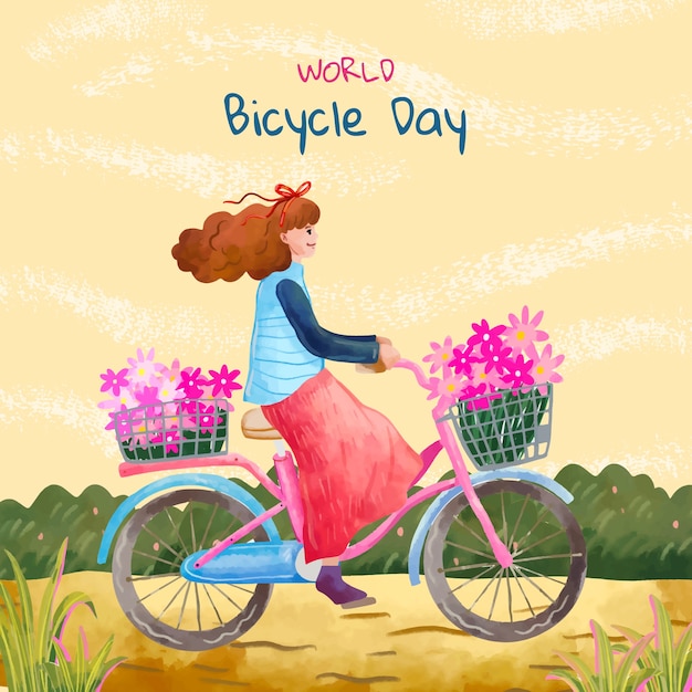 Illustration Aquarelle Pour La Célébration De La Journée Mondiale Du Vélo