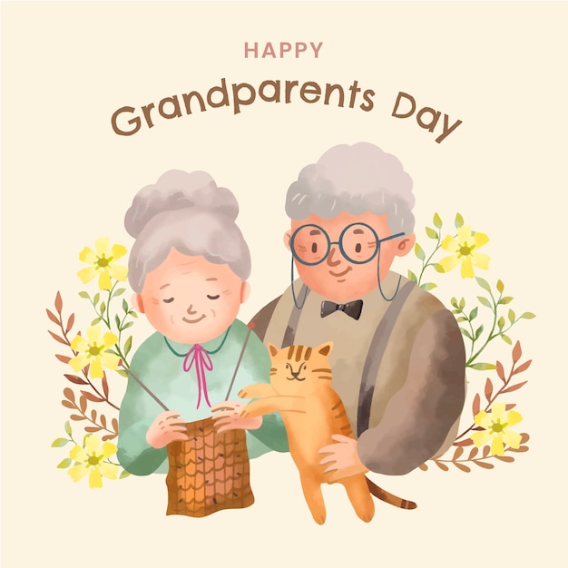 Illustration Aquarelle Pour La Fête Des Grands-parents