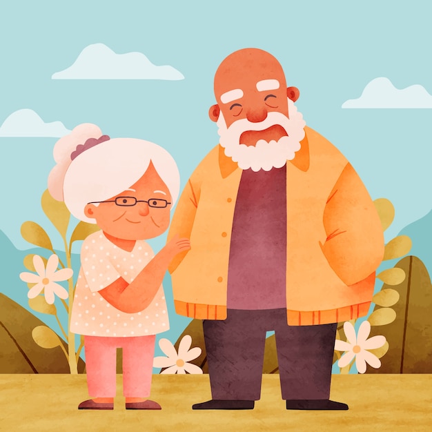Illustration aquarelle pour la fête des grands-parents